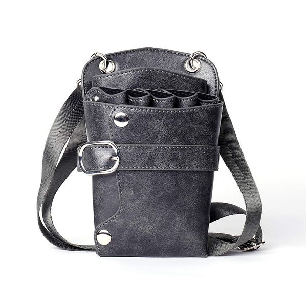 Scissors Pouch PU Leather Salon Barber Hairdressing Scissors Holster Hair Stylist Tools Bag Comb Shear Holster Waist Shoulder Belt (Grey)