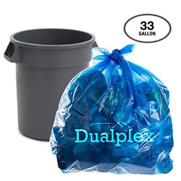 Dualplex Blue Recycling Trash Bags, 33 Gal, 100/case, 1.2 Mil Garbage Bag 33" X 39",