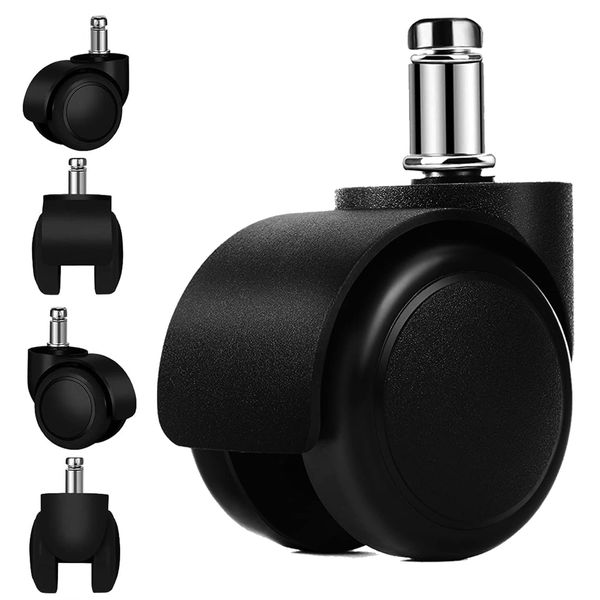 Omyoffice Casters, Urethane Casters (5 Piece Set), Insert-In OA Chair, Shaft Size 0.4 x 0.9 inches (11 x 22 mm), For Office Chairs, Gaming Chairs, Replacement, Scratch Resistant, Silent, Suitable for Floors such as Wood and Tiles' (Black)