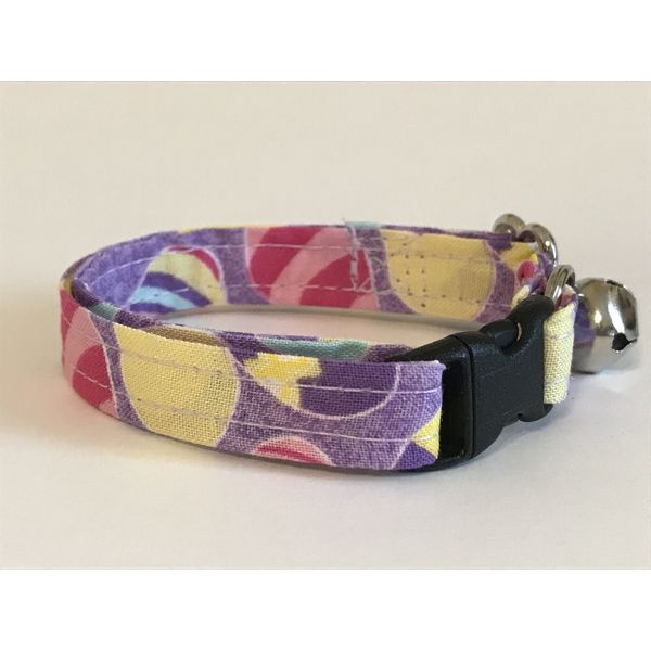 COLORFUL EASTER EGGS ON PURPLE PRINT ADJUSTABLE BREAKAWAY CAT  COLLAR