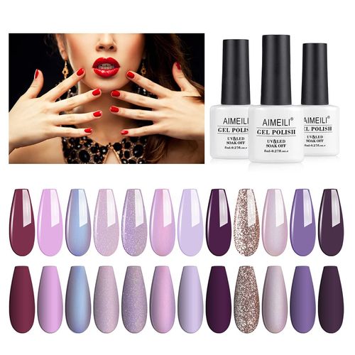 AIMEILI Gel Nail Polish Set, 8ml 12 Colours Soak Off UV LED Gel Nail Polishes Nail Art Gel Polish Gift Kit 19