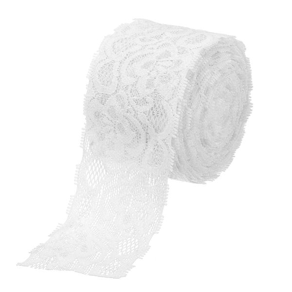 sourcing map Lace Trim 10 Yards 2 Inch Flower Elastic Lace Ribbons for Craft Gift Package Decoration Wedding Headbands White