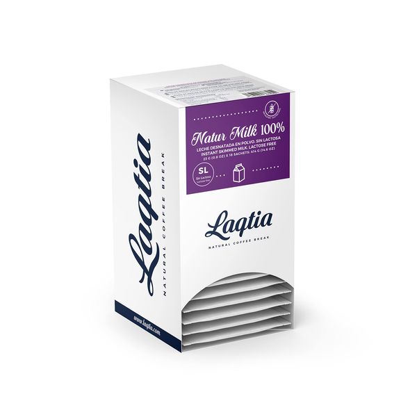 Instant Lactose Free Skim Milk Powder PACKETS by Laqtia, 18 Count Box, Makes an 8oz glass of fat free Milk, Non GMO, Free of bST and rBGH, made using 100% European Dairy, product of Spain (Convenient On-The-Go Instant Milk)