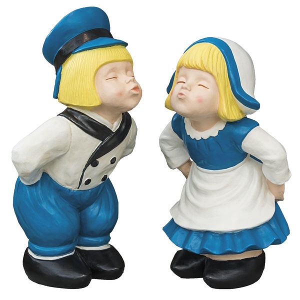 BRECK'S - Kissing Dutch Couple Statues - Set of 2 - 1 Boy and 1 Girl