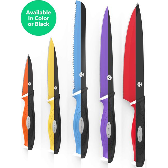 VREMI Vremi 10 Piece Colorful Knife Set - 5 Kitchen Knives with 5 Knife  Sheath Covers - Chef Knife Sets with Carving Serrated