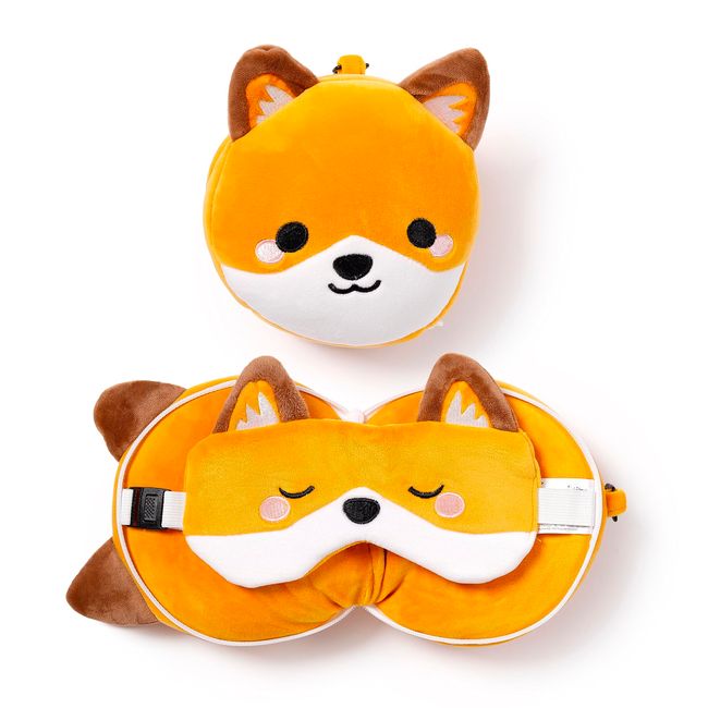 Relaxeazzz Adoramals Finnick the Fox Round Plush Travel Pillow & Eye Mask