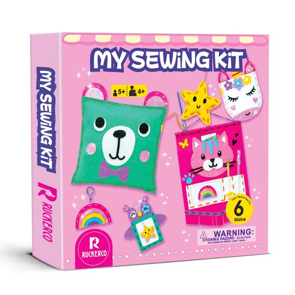 My First Sewing Kit for Beginners Kids Children's Arts and Crafts, 6 Easy DIY Projects of Stuffed Animals and Pillows Craft for Kids Toys for Ages 4 5 6 7 8 9 Boys Girls Gift, Learn to Sew, Embroidery