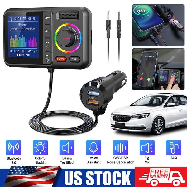 Bluetooth V5.0 FM Transmitter Wireless Car Adapter Screen QC3.0 Fast Charger