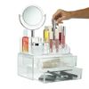 Clear Makeup Organizer with Vanity Mirror, 15 Compartments & 2 Drawers