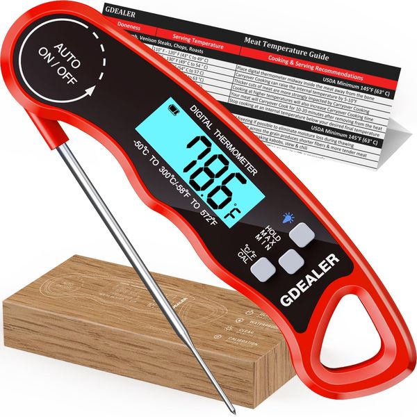 GDEALER Meat Thermometer Digital Food Thermometer Waterproof Ultra-Fast Instant Read Meat Thermometer for Grill Digital Meat Thermometer for Cooking Kitchen Thermometer with Backlight & Calibration