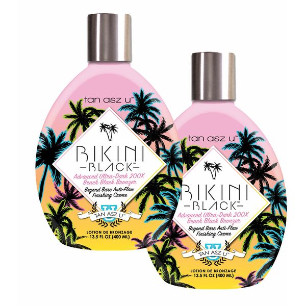 2 Pack Bikini Black Advanced Tanning Lotion with Beach Black Bronzer. 13.5 fl oz