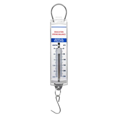 EISCO Premium Spring Balance, 0-250g / 0-2.5N - High Resolution, Dual Transparent Scale, Newtons & Grams - Zero Calibration Capability - Acrylic Body