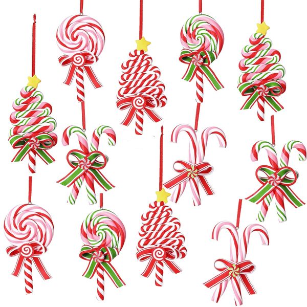 KAHEIGN 12Pcs Zuckerstange Weihnachtszuckerstange, 12cm Zuckerstange Candy Baumschmuck Christbaumdeko Weihnachtsdeko, hängende Ornamente für Christbaumschmuck, Heimdekoration