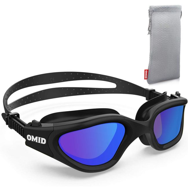 Swim Goggles, OMID Comfortable Polarized Swimming Goggles, Anti-Fog Leak Proof UV Protection Crystal Clear Vision Swim Goggles for Men Women Adult (Black Blue)