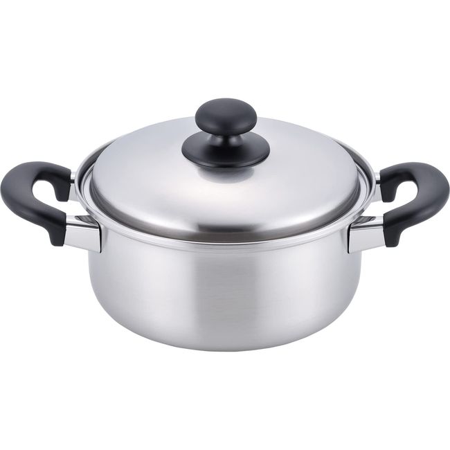 Wahei Freiz Enzo EM-015 Enzo Double Handed Pot 7.9 inches (20 cm) with Lid, Stainless Steel, Induction and Gas Compatible