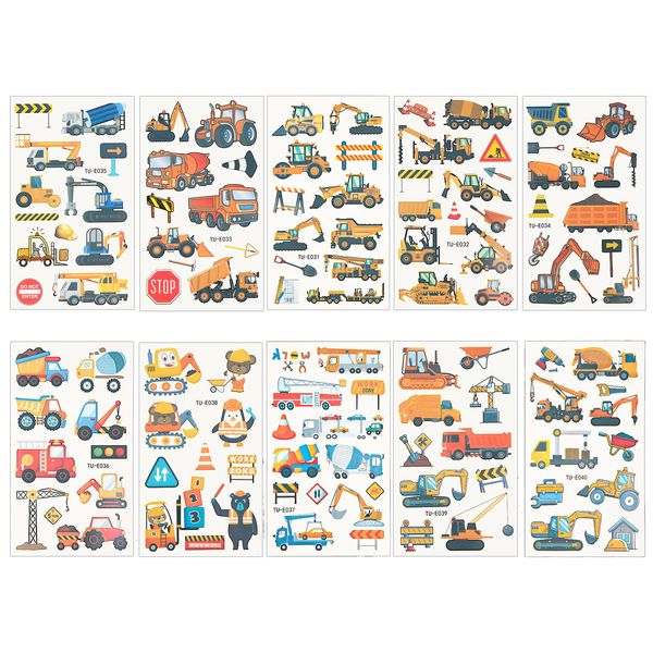 10 Sheets Cars and Trucks Temporary Tattoos for Kids, Mixed Styles Car Temporary Tattoos Construction Vehicle Tattoos for Kids Birthday Party Supplies Gift Bag Fillers