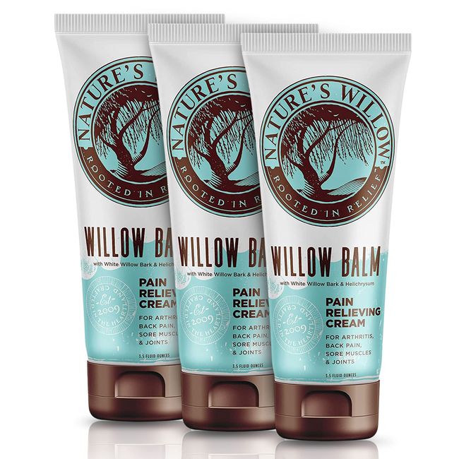 Nature's Willow Fast-Acting Willow Balm Natural Pain Relief Cream for Help Alleviating Sore Muscles & Joint Pain | Topical Willow Bark Cream with Essential Oils & Cooling Menthol | 3-Pack | 3.5 fl oz