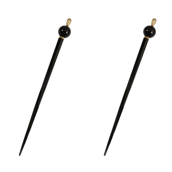 Caravan Decorated Wooden Chop Stick with Black Bead Gold Top and Spacer in Pair