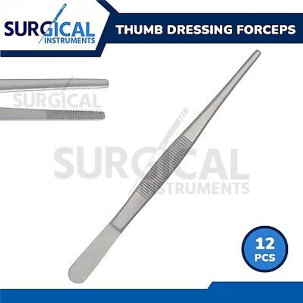 12 Pcs Thumb Dressing Forceps 5 Serrated Surgical Veterinary German Grade