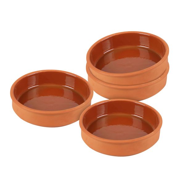 Tapas Schalen aus Ton 350 ml - 4er Set - Feuerfeste Auflaufform innen glasiert - Traditionelle Tonschale Dessert Dip Snack Schälchen Tapasschale ofenfest und spülmaschinengeeignet