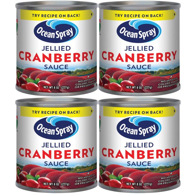 Ocean Spray Jellied Cranberry Sauce (Pack of 4) 8 oz Mini Cans