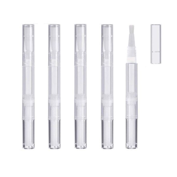 Islmlisa E-lishine 3 ml Transparent Twist Pens Empty Nail Oil Pen with Brush Tip,Lip Gloss Container Applicators Growth Liquid Tube,Set of 5