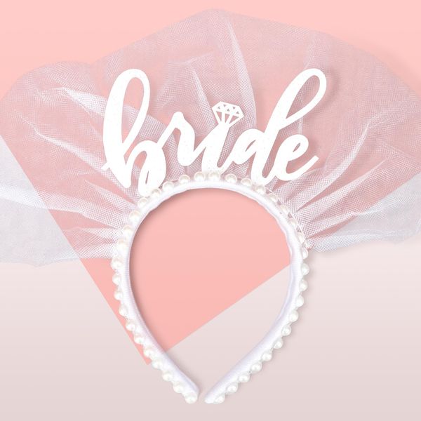 CIEHER Bride Headband, Pearl Veil Bride Headband - Bachelorette Party Favors Bridal Shower Decorations, Bridal Tiara Gifts for Bride