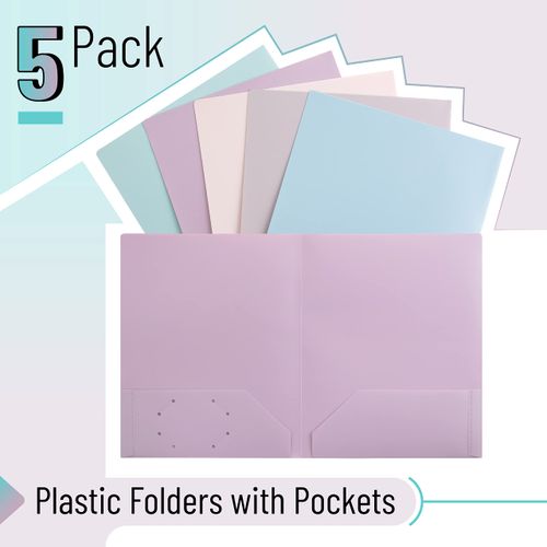Mr. Pen Plastic Folders with Pockets Pastel 5 Pack