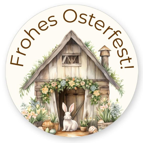 50 Aufkleber FROHES OSTERFEST - Ostermotiv Rund Ø 4,5 cm, Besondere Anlässe Ostern, Motiv-Sticker