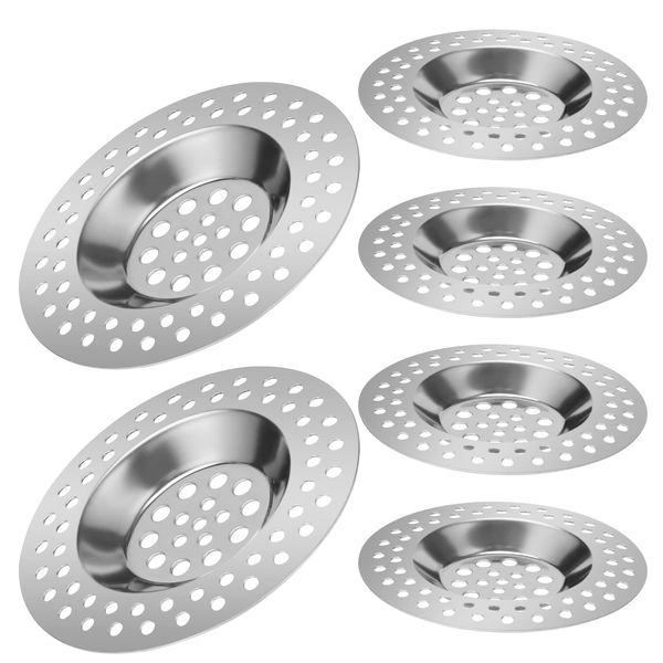 6 PIECE SET stainless steel drain strainer - 7 x 0,7cm strainer for sink, kitchen sink, for sink kitchen and bathroom, hair strainer shower, bath, practical for drains