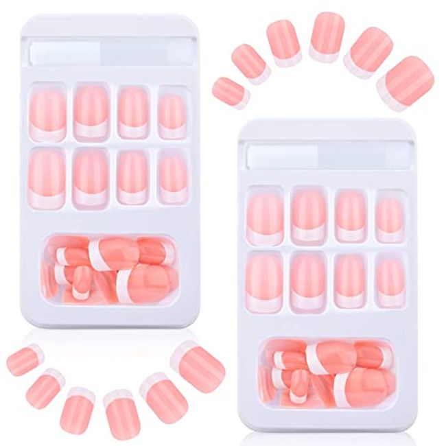 PROUSKY 48 Pieces French Tip False Nails,24 Different Sizes Black Stick on French Manicure Nails Artificial Acrylic Short Square Fake Nails Full Cover for Nail Decoration, Gift for Women, Girl