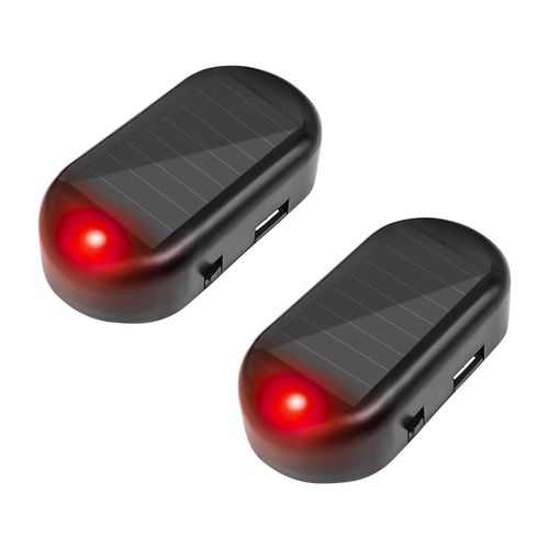 2PCS Car Solar Power Simulated Dummy Alarm, Anti-Theft LED Flashing Security Light Fake Lamp, Auto Warning Interior Safety Lights with USB Charger Port, Car Accessories for Most Cars (Red/2PCS)
