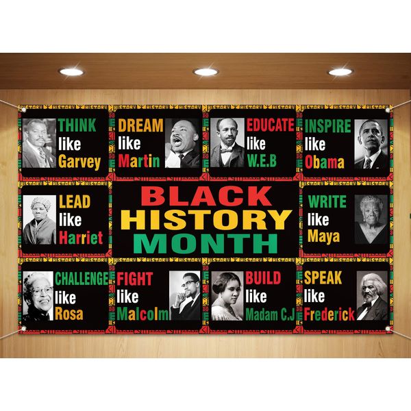 Sunwer Black History Month Photo Booth Backdrop African American Inspirational Wall Posters Classroom Bulletin Board Hanging Banner (5.9×3.6ft)