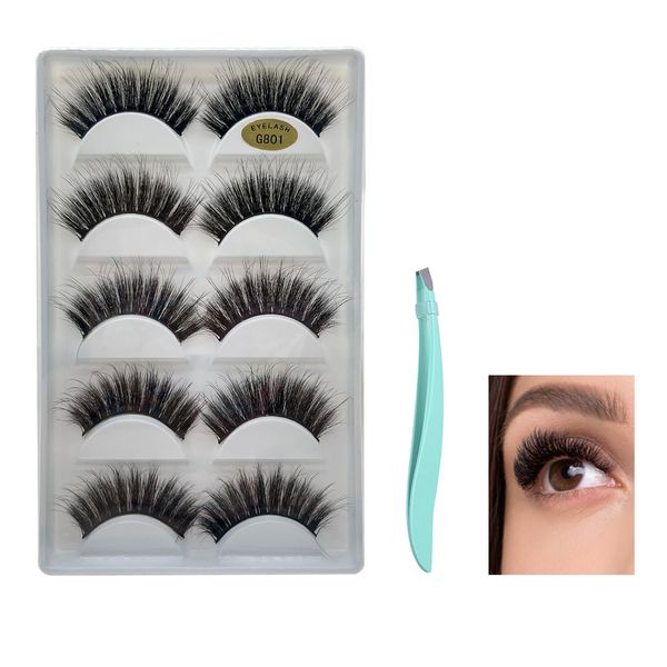 LuckyOpt 5Pairs(10pcs) Fluffy Strip Eyelashes, One-Piece Shaped Cluster Eyelash Extensions, False Eyelashes with Storage Box and 1Pc Tweesers, Cat Eye Lashes for Party, Dating, Outings (5Pairs)