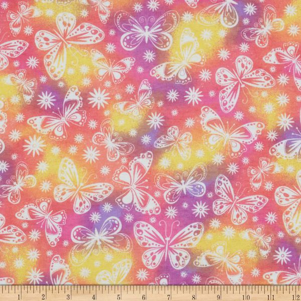 Comfy Flannel Butterflies Pink, Fabric by The Yard