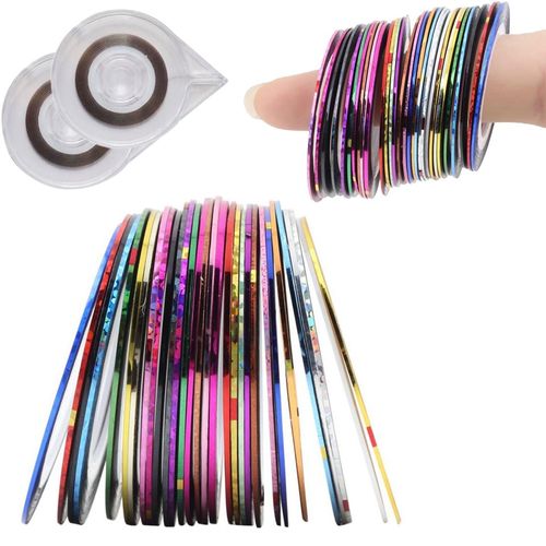 JOCXZI Nail Art Stripes Tape - 46 Rolls Nail Striping Sticker DIY Self-Adhesive Glitter Line with 2 Nail Tape Dispensers for Nail Art Decoration Sticker DIY