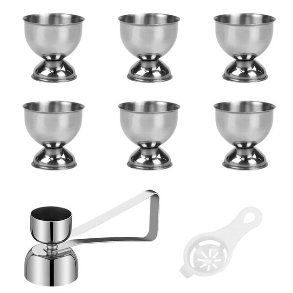 TANCUDER 6 PCS Stainless Steel Egg Cups Novelty Easter Egg Holder Stand Chicken Egg Cups Eggcups with Egg Separator, Eggshell Cutter Topper Egg Cracker Opener Remover for Raw Soft Hard Boiled Egg