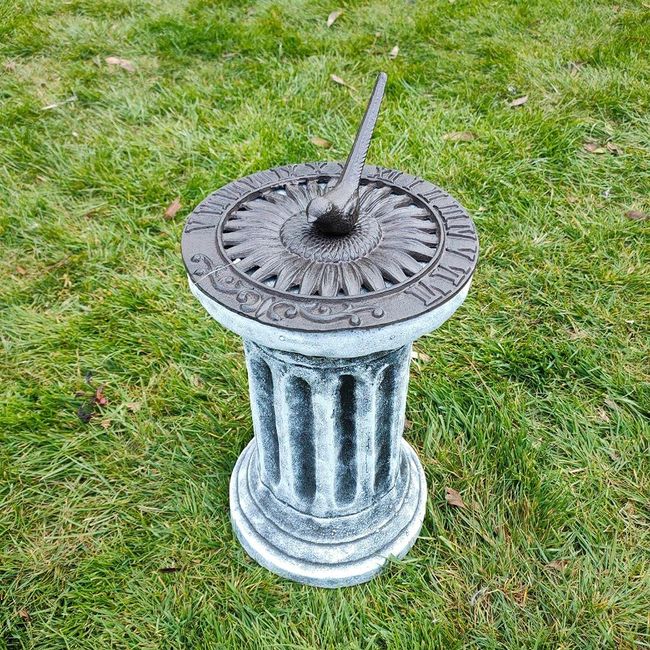 garden ornaments and accessories Concrete Plinth & Sunflower Sundial Combo Black & White