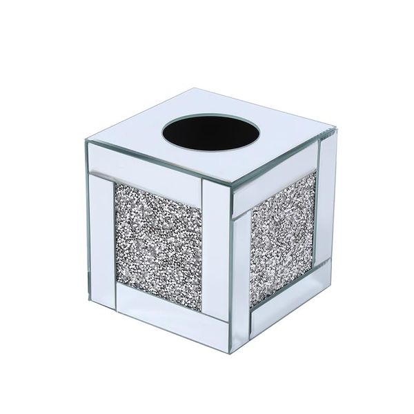 Deenz Cube Mirror Square Strip Border Tissue Box Cover Holder Napkin Holder Bathroom Organizer