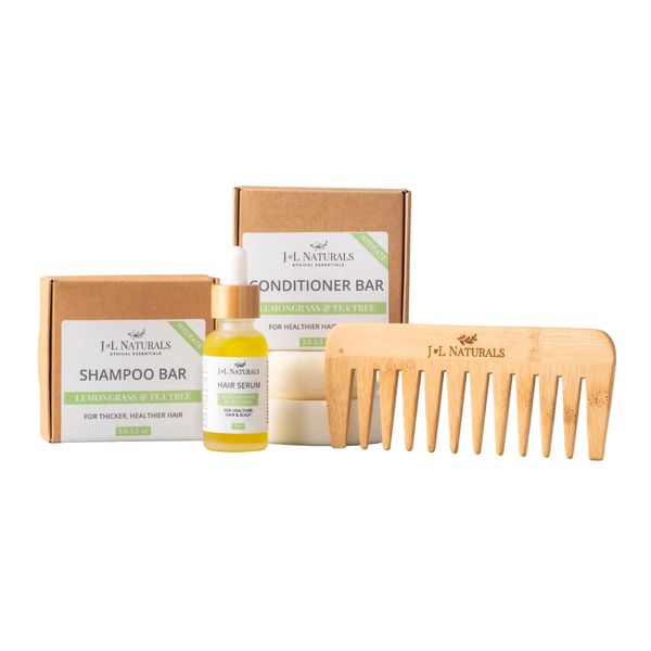 J&L Naturals Essentials Hair Care Kit | For Healthier Hair & Scalp | Vegan, Cruelty-Free, Sustainable, Sulphate-Free | Made in US | Woman + Family Owned (Hydrate (Lemongrass & Tea Tree), 4-Piece Set)