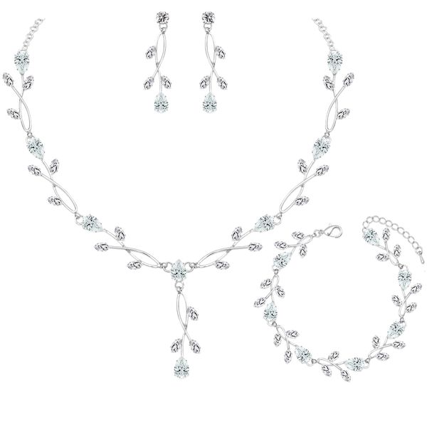 Elegant Bridal Jewelry Sets Clear Cubic Zirconia Wedding Necklace Earrings Bracelet Set for Birdes Bridesmaids CZ Prom Jewelry