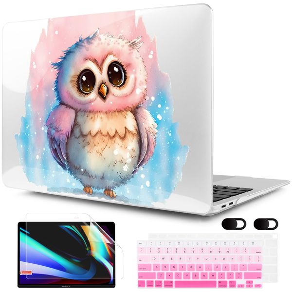 MEEgoodo for MacBook Air 13 inch Case 2021 2020 2019 2018 Released A2337 M1 A2179 A1932 with Touch ID, Plastic Hard Shell & Keyboard Cover Compatible with MacBook Air Case 13.3, Baby Owl