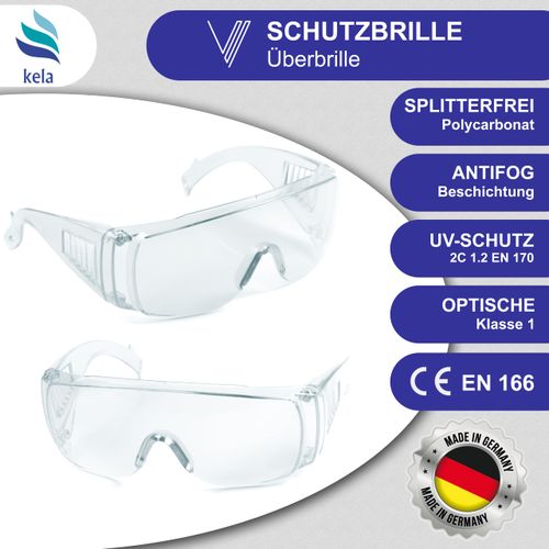 kela Pack of 2 Safety Glasses P1S1 I 100% Made in Germany | Shatter-Free Work Safety Glasses with Anti Fog and UV Coating I Lightweight and Transparent I Over Glasses for Glasses Wearers Sports