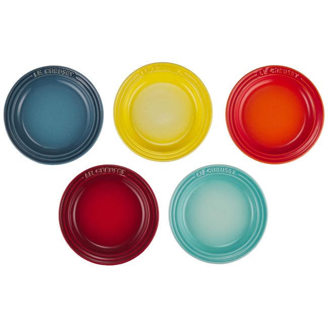 Le Creuset Plate, Mini Round Plate, Rainbow, Heat Resistant, Cold Resistant, Microwave, Oven Compatible, Pack of 5, Oven Plate, Bakeware