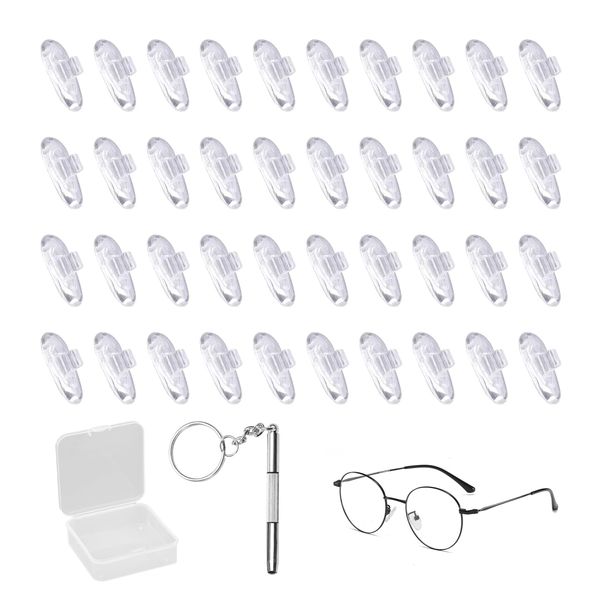 20 Pairs of Glasses Nose Pads with Storage Box and Glasses Adjusters, Silicone Nose Pads, Glasses Pads, Glasses Anti-Slip Plugs, Glasses Accessories, Suitable for a Variety of Glasses