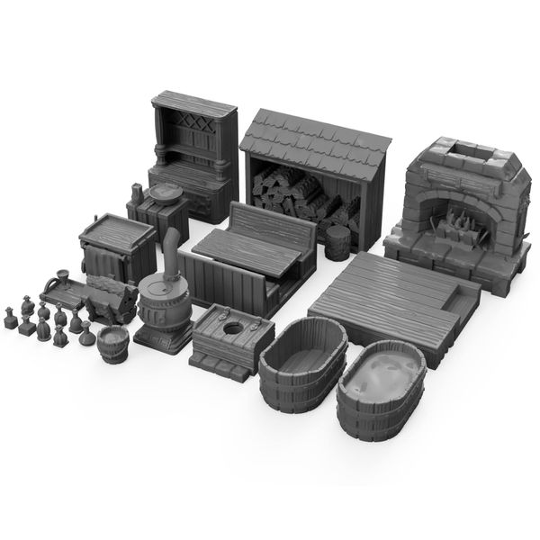 Inn and Tavern Ver.A Furniture Set DND Terrain 28mm for Dungeons and Dragons, D&D, Pathfinder, Warhammer 40k, RPG, Miniatures, Age of Sigmar, Tabletop, D and D, Dungeons and Dragons Gifts