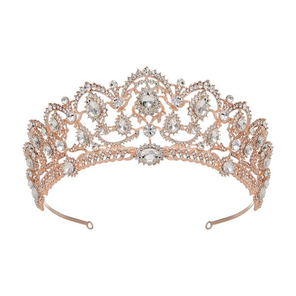 SWEETV Rose Gold Wedding Tiaras and Crowns for Women, Rhinestone Queen Tiara Headpieces for Women Crystal Hair Accessories