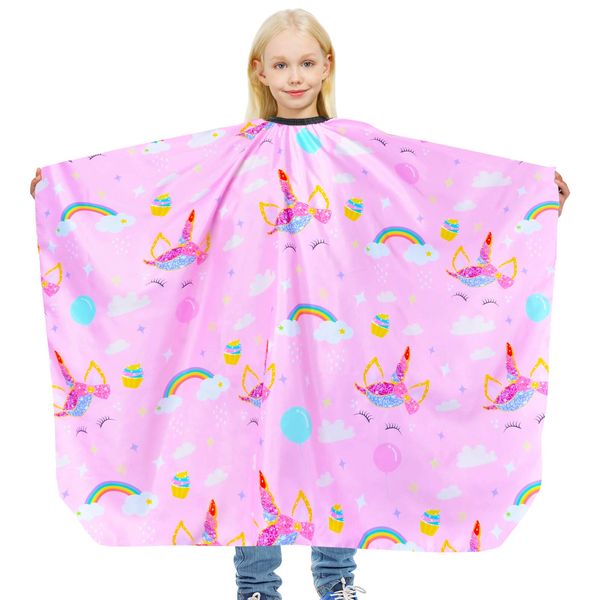 PAMAID Kids Haircut Cape Waterproof Barber Cape Cover, Unicorn Hair Cutting Cape for Girls with Adjustable Snap Closure (Unicorn)