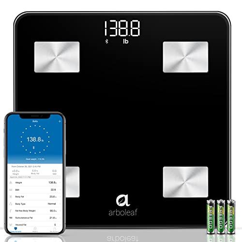 arboleaf Scale for Body Weight, Smart Weight Scale, Bluetooth Bathroom Scale, Accurate Digital Scale, 14 Body Composition Analysis, 400lbs, Black