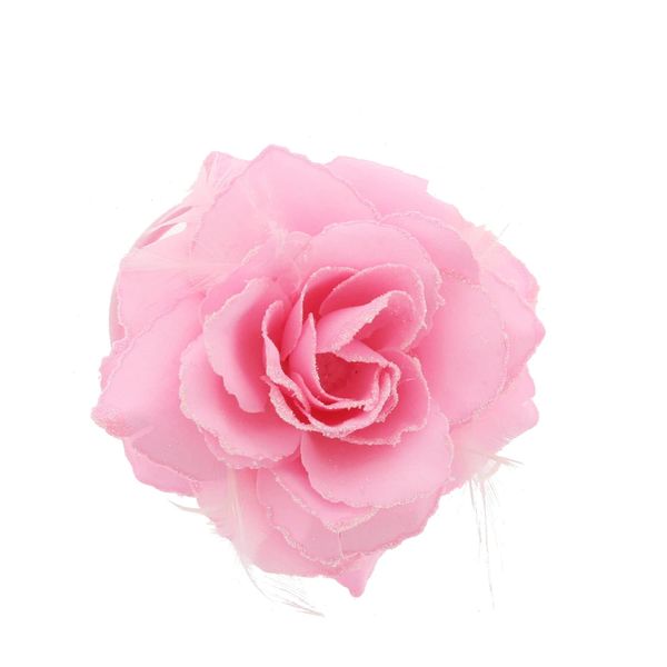 Topkids Accessories Rose Flower Hair Clip Hairband Brooch Safety Pin Hairpin Floral Corsage Fascinator Hair Band Aligator Beak Grip for Women & Girls Wedding Prom Party Special Occasion (Light Pink)